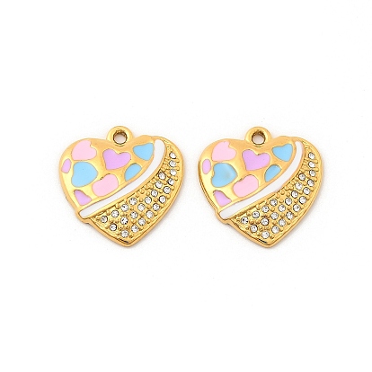 304 подвески из нержавеющей стали с эмалированными кристаллами и стразами, сердце, ионное покрытие (ip), золотые