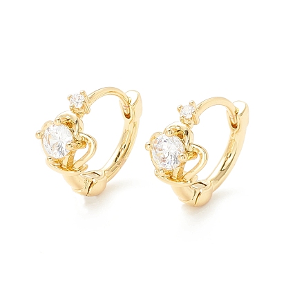 Clear Cubic Zirconia Crown Hinged Hoop Earrings for Women, Cadmium Free & Nickel Free & Lead Free