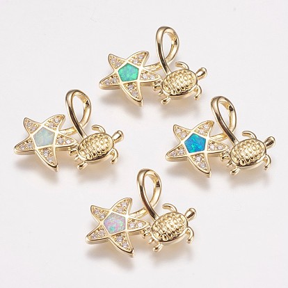 Brass Pendants, with Synthetic Opal, Turtle with Star