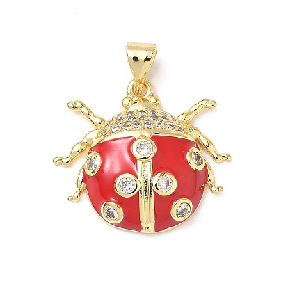 Подвески из латуни с кубическим цирконием и эмалью, божья коровка прелести, без свинца и без кадмия, долговечный, стойки покрытие