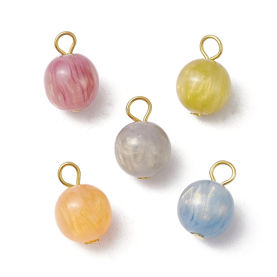 5шт. подвески из искусственной смолы с эффектом кошачьего глаза, с железными петлями, круглые