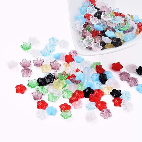 Czech Glass Beads, Transparent & Imitation Opalite, Flower