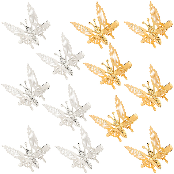 12шт. 2 цветные заколки-крокодилы из сплава для женщин, бабочка