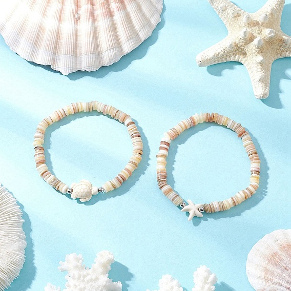 Браслеты из натуральных пресноводных бусин и искусственной бирюзы, морская звезда и черепаха