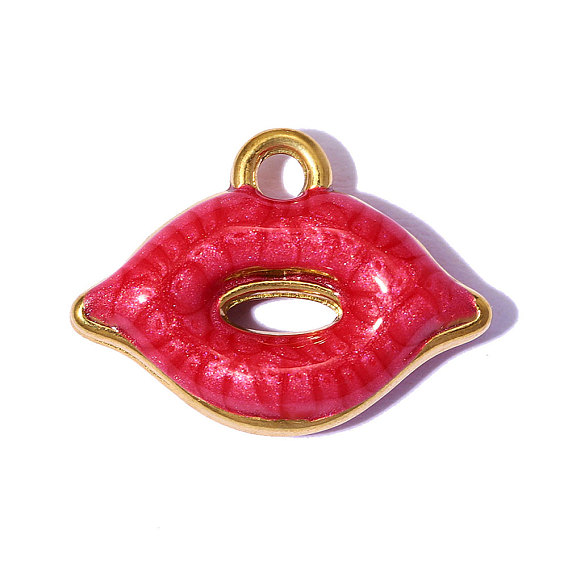 304 подвески из нержавеющей стали, с эмалью, губы прелести, зеркальная полировка, ионное покрытие (ip), реальный 18 k позолоченный