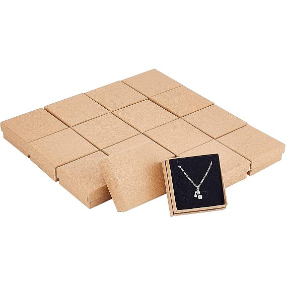 Kraft Paper Cardboard Jewelry Set Boxes, Earring and Necklace Box, Square