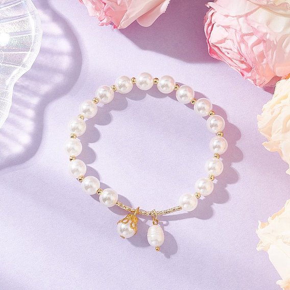 Круглые браслеты с подвесками из акриловых бусин с имитацией жемчуга для женщин, с натуральным культивированным пресноводным жемчугом