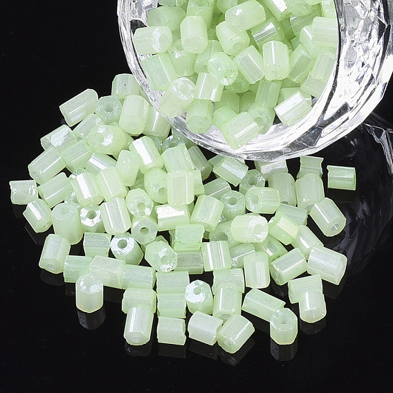 6/0 Two Cut Glass Seed Beads, Hexagon, Opaque Ceylon & Lustered