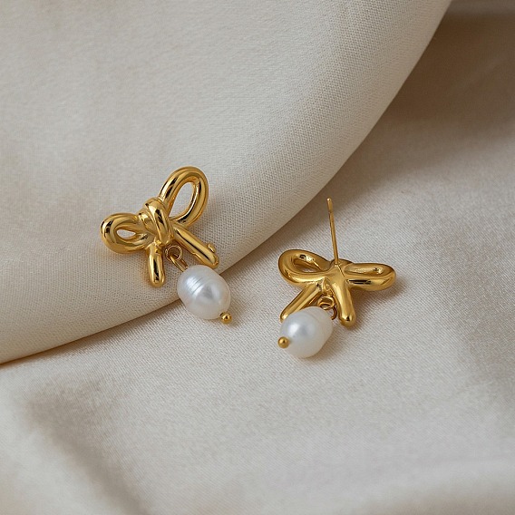 304 серьги-гвоздики из нержавеющей стали для женщин, со смолевыми бусинами, бантом