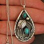 Colliers avec pendentif en forme de larme en résine d'alliage imitation turquoise et plume