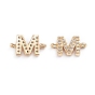 Brass Micro Pave Cubic Zirconia Links Connectors, Long-Lasting Plated, Letter, Clear, Real 18K Gold Plated