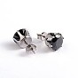 Round Cubic Zirconia Stud Earrings, with 304 Stainless Steel Pins