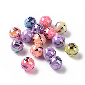 UV Plating Rainbow Iridescent Drawbench Acrylic Beads, Round