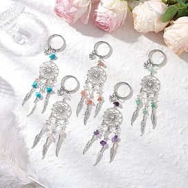 Tibetan Style Alloy Gemstone Keychain, 304 Stainless Steel Findings, Net