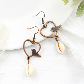 Geometric Heart-Shaped Cutout Earrings with White Shell Pendant - Fashionable and Unique