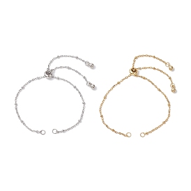 2Pcs 2 Colors 304 Stainless Steel Slider Bracelet Makings, with Satellite Chains and Brass Slider Beads