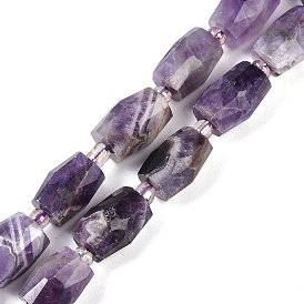 Natural Amethyst Beads Strands, with Seed Beads, Faceted, Barrel