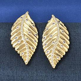 Серьги-гвоздики из латуни в форме листа с прозрачными кубическими циркониями для женщин