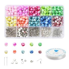 Kits de fabrication de bijoux diy, 450 pcs beignet/graine de verre ronde et perles en plastique et en fer ccb et abs, accessoires en fer, Fil cristal, fil élastique