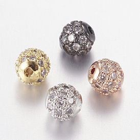 Micro en laiton pavent des perles cubes de zircone, ronde, sans nickel et sans plomb et sans cadmium, clair