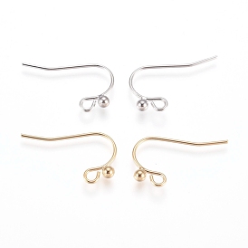 Brass Earring Hooks, Ear Wire, with Horizontal Loop, Long-Lasting Plated