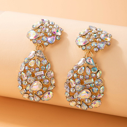 Colorful Drop-shaped Rhinestone Earrings with Geometric Irregular Inlay Pendant