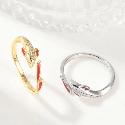 Кольца-манжеты из рыбьей латуни с микропаве из кубического циркония для женщин, с эмалью, долговечный, без свинца и без кадмия, стойки покрытие