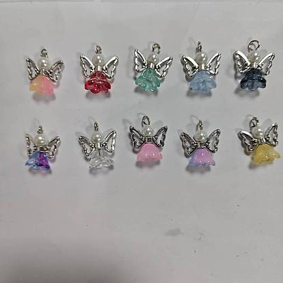 10Pcs Alloy Glass Pendants, with Antique Silver & Platinum Iron Findings, Angle