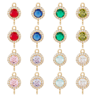 16 шт. 8 подвески-соединители из латуни с паве из кубического циркония, плоские круглые ссылки, золотые