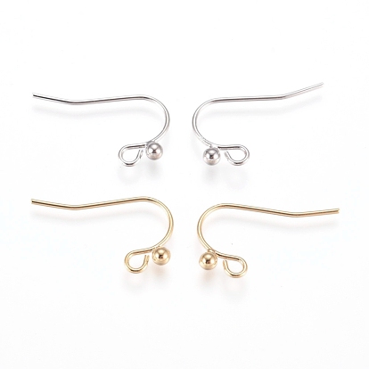 Brass Earring Hooks, Ear Wire, with Horizontal Loop, Long-Lasting Plated