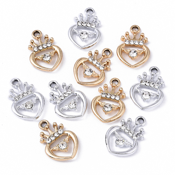10шт 2 цветной сплав подвески со стразами, платиновые подвески в виде короны и сердца