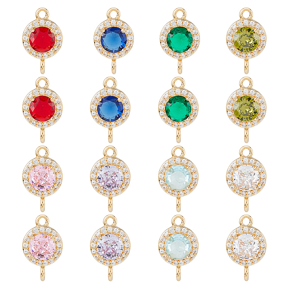 16 шт. 8 подвески-соединители из латуни с паве из кубического циркония, плоские круглые ссылки, золотые