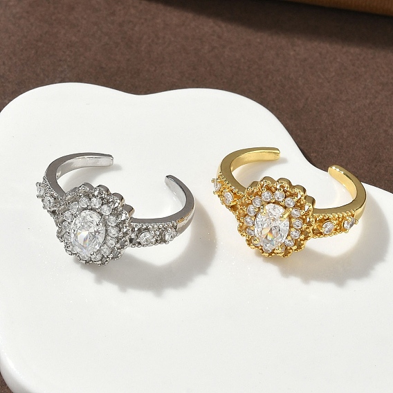 Открытые кольца манжеты из латуни с микропаве и кубическим цирконием, цветок, без кадмия и без свинца, стойки покрытие, долговечный