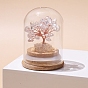 Natural Gemstone Chips Tree of Life Decorations, Mini Wooden & Glass Base with Copper Wire Feng Shui Energy Stone Gift for Home Office Desktop Decoration