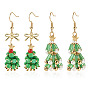 2 пары 2 стили стеклянные висячие серьги, с латунными крючками для серег и бусинами из ракушечного жемчуга, рождественская елка, золотые