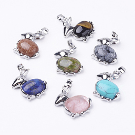 Gemstone Bunny Pendants, with Brass Findings, Rabbit, Platinum