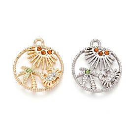 Подвески из сплава и страз, плоские круглые с деревом