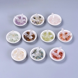 Natural Quartz Crystal Home Display Decorations, with Natural Gemstone Chip Beads, Porcelain Base and Resin