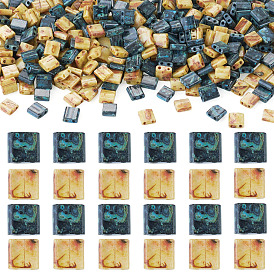 50g 2 Farben 2-Loch Backfarbe Glasperlen, Viereck
