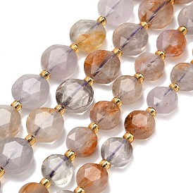 Натуральные фиолетовые фантомные кварцы, фиолетовые лодолитовые кварцевые бусины, нити, граненый шестиугольный разрез, плоско-круглые, с бисером