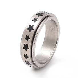 Black Enamel Star Rotating Fidget Band Ring, 201 Stainless Steel Fidget Spinner Ring for Anxiety Stress Relief
