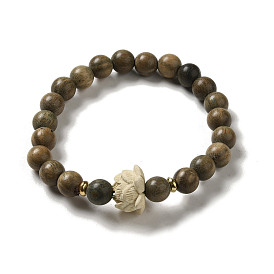 Wood Bead Bracelets, with Alloy Beads, Buddhist Jewelry, Stretch Bracelets