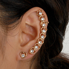 Fashionable Heart-shaped Ear Cuff Earrings with Hollow-out and Inlaid Diamonds