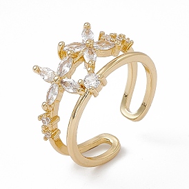 Открытое кольцо-манжета с цветком из прозрачного циркония, стеллаж для латунных украшений для женщин, без кадмия и без свинца