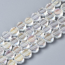 Plaquent verre transparent perles brins, de couleur plaquée ab , facette, plat rond