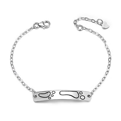 SHEGRACE 925 Sterling Silver Bracalet, with Grade AAA Cubic Zirconia, Rectangle with Footprint, with S925 Stamp