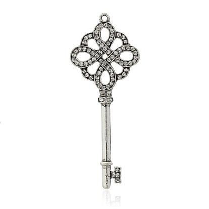 Skeleton Key Antique Silver Plated Alloy Rhinestone Big Pendants