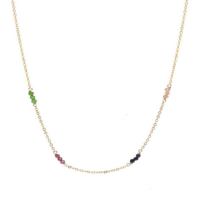 Colorful Stone Necklace with 14K Gold Plating - European Style Copper Pendant Chain