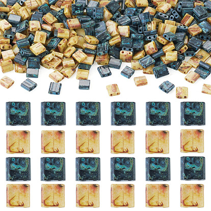 50g 2 Farben 2-Loch Backfarbe Glasperlen, Viereck