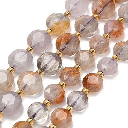 Натуральные фиолетовые фантомные кварцы, фиолетовые лодолитовые кварцевые бусины, нити, граненый шестиугольный разрез, плоско-круглые, с бисером